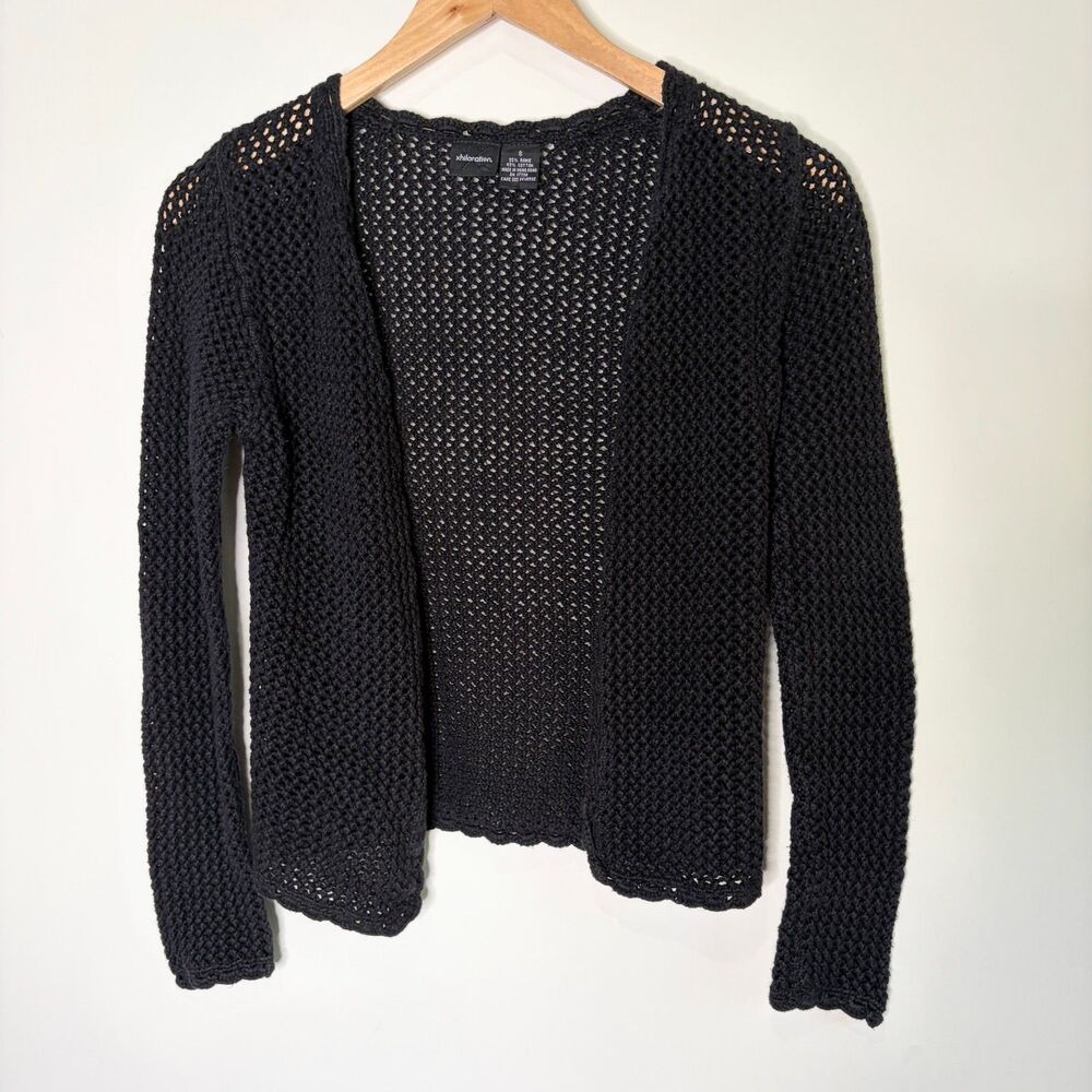 Vintage Y2K Crochet Cardigan Sweater Layer Whimsygoth Black Open Front Women S